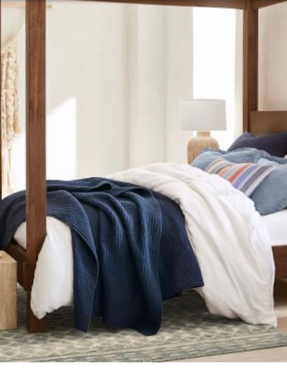 Pottery Barn Pick-Stitch Blue Cotton Linen Quilt King California King